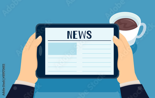 Hands Tablet News Coffee Illustration