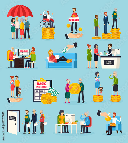 Social Security Orthogonal Icons Set