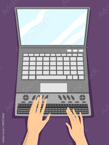 Hands Braille Laptop Illustration