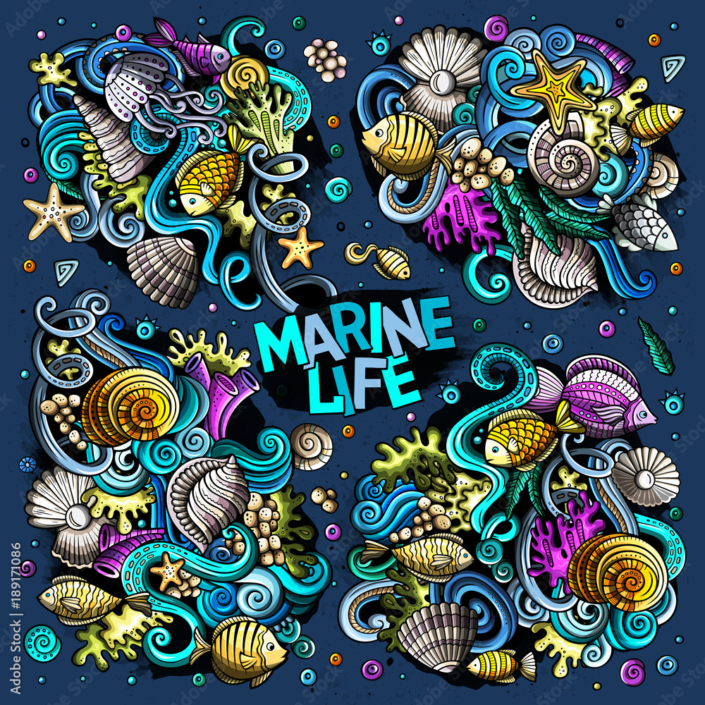 Obraz premium Wektor zestaw kombinacji Sealife obiektów i elementów