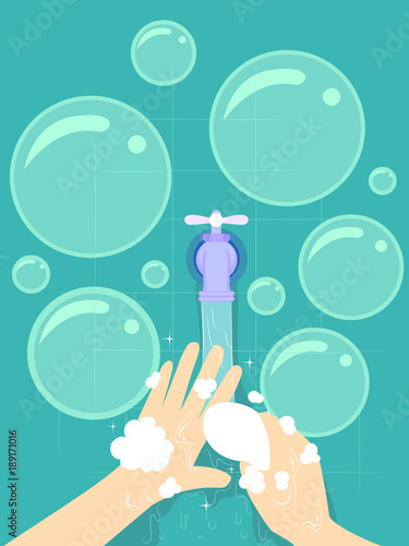 Hands Washing Bubbles Soap Illustration