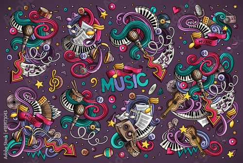 Fototapeta Vector doodles set of music combinations of objects