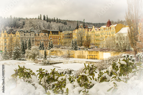 Beautiful view to winter park and small spa town marianske lazne (Marienbad) Czech Republic.