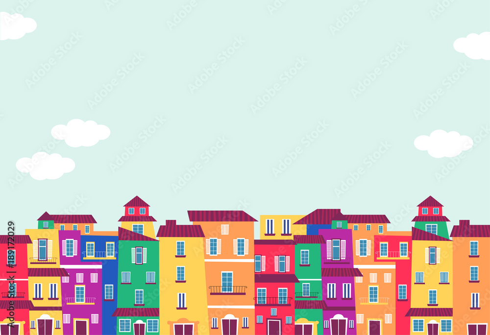 Colorful Building Houses Background Illustration