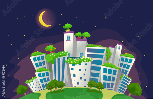 Eco City Night Scene Illust...