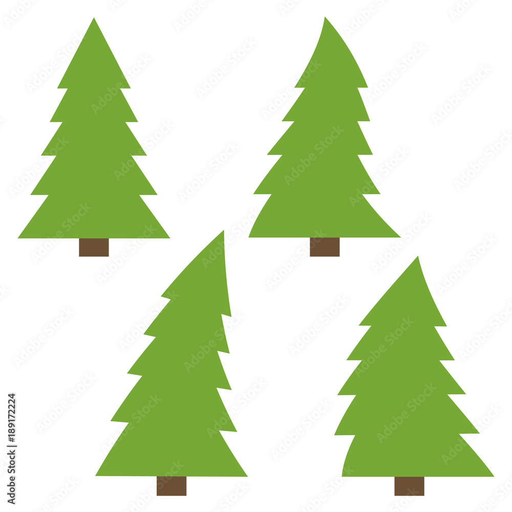 Set of four green pines on a white background. Vector illustration
Set of four green pines on a white background. Vector illustration