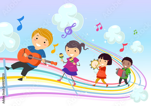 Stickman Kids Music Parade Rainbow Illustration