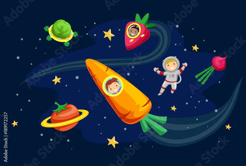 Stickman Kids Vegetable Outer Space Illustration