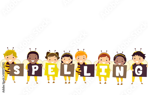 Stickman Kids Bee Spelling Illustration