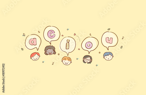 Stickman Kids Heads Vowels Illustration