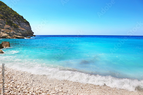 landscape of Erimitis beach Paxos Ionian islands Greece