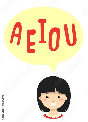 Kid Girl Head Vowel Speech Bubble Illustration