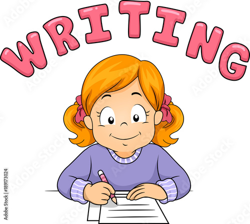 Kid Girl Text Writing Illus...