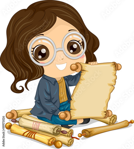 Kid Girl Read Scroll Illust...