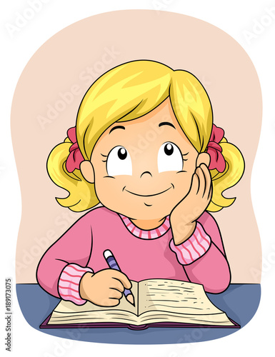 Kid Girl Write Book Think I...