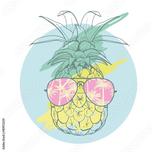 pineapple with glasses tropical, vector, illustration, design, exotic, food, fruit
