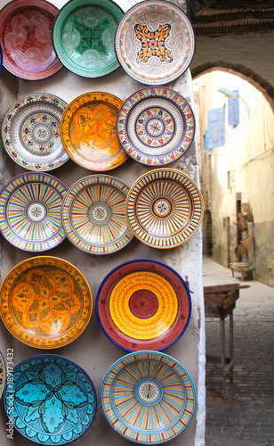 Traditional moroccan souvenirs on souk in Essaouira, Morocco, Africa