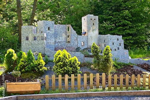 Liptovsky Jan, Slovakia - May 28. 2017: Miniature of the Strecno castle in the ratio 1 : 25. Beautiful Slovakia.