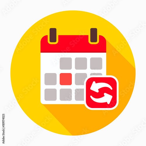 Refresh update calendar icon vector, filled flat sign, solid pictogram isolated on white. Calendar and arrows around symbol, logo illustration