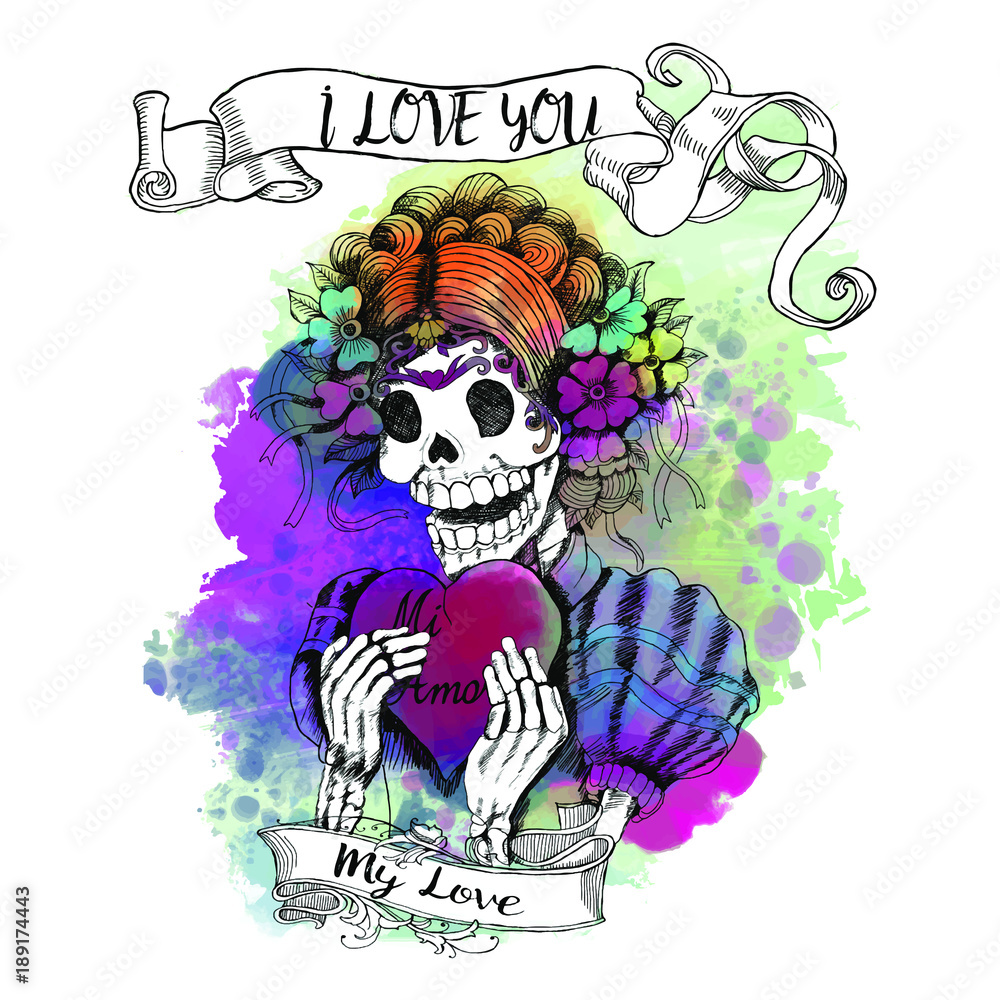 Mexican Day of the Dead sugar skull Love calavera Mexican Day of the Dead sugar skull Love calavera