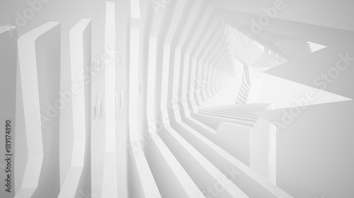 Abstract white interior multilevel public space with window. 3D illustration and rendering.