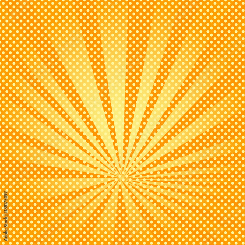 Pop art background rays of the sun are orange and yellow.