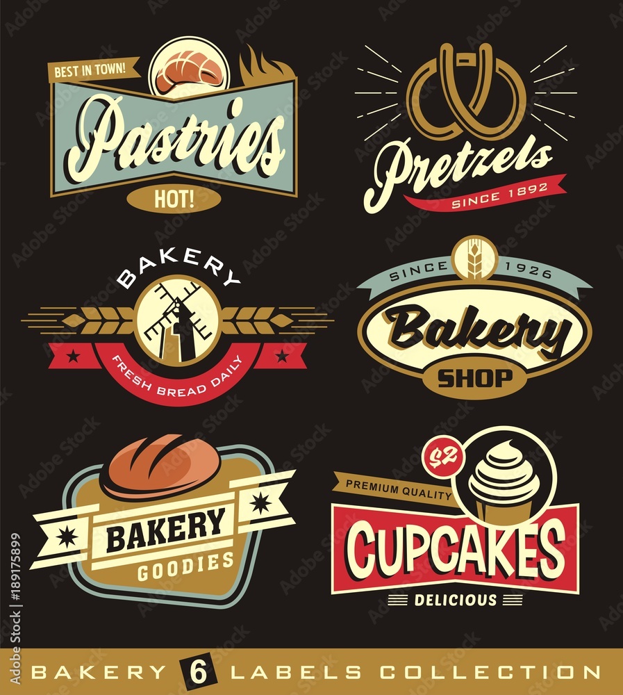Obraz premium Set of retro bakery shop design elements