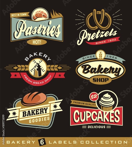 Set of retro bakery shop design elements