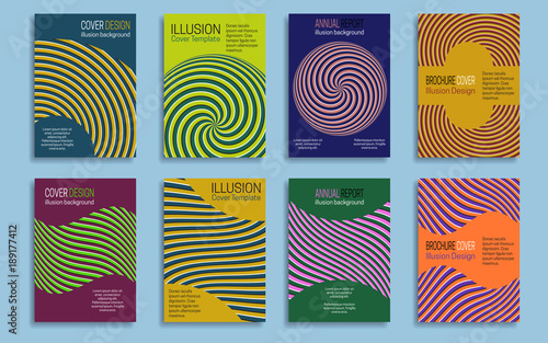 Covers templates with optical illusion design elements. Booklet, brochure, annual report, poster dynamic design.