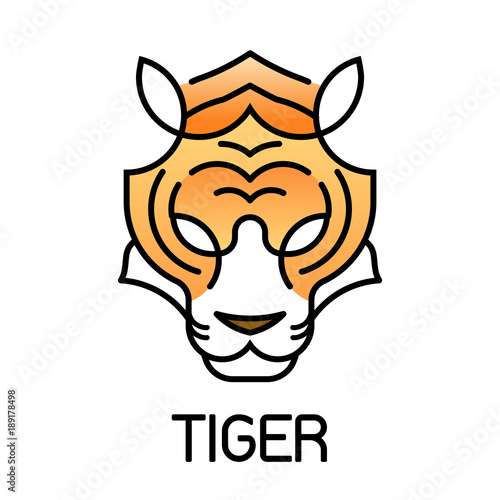 Fototapeta Naklejka Na Ścianę i Meble -  Tiger minimalism head face line icon style for logo and mascot, Editable Stroke, vector illustration