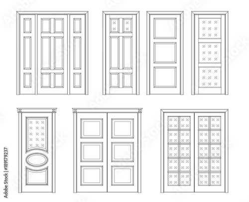 Collection interior doors, Technical Drawing. Classic interior doors - simple sketch for your design. vector illustration. icon door.