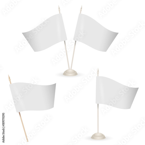 Table flag mock-up. Set vector flag isolated on transparent background. Advertising flag banner for advertising illustration. 