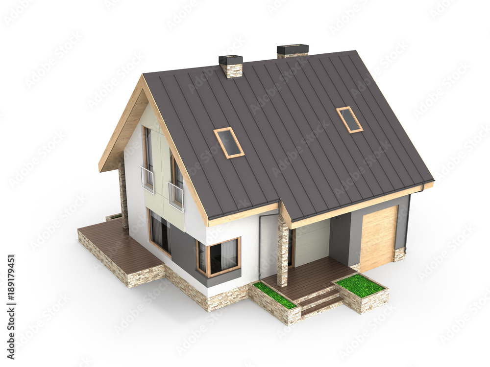 Illustration of a modern house with a garage isolated on white background 3d render Illustration of a modern house with a garage isolated on white background 3d render