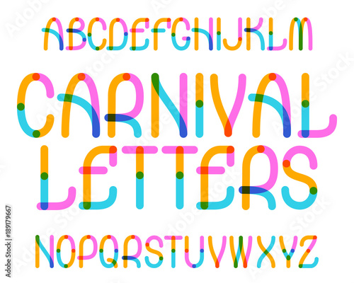 Carnival Letters typeface. Colorful font. Isolated english alphabet.