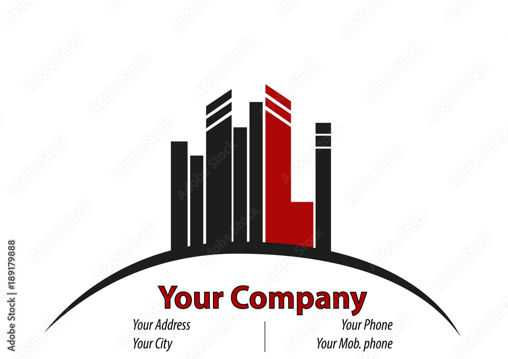 Obraz premium Business visit card with buildings on the hill