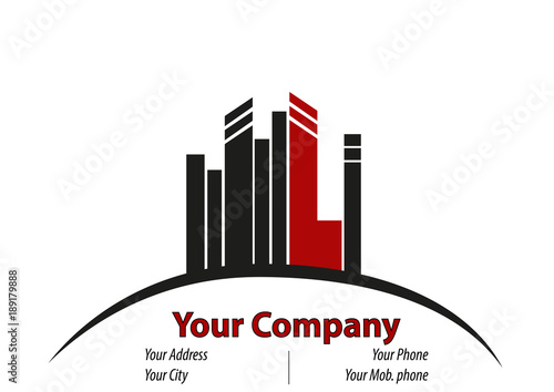 Business visit card with buildings on the hill