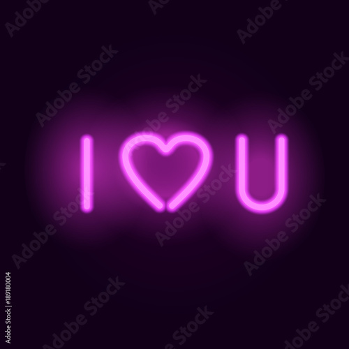 Neon letters. I love you. Vector realistic neon