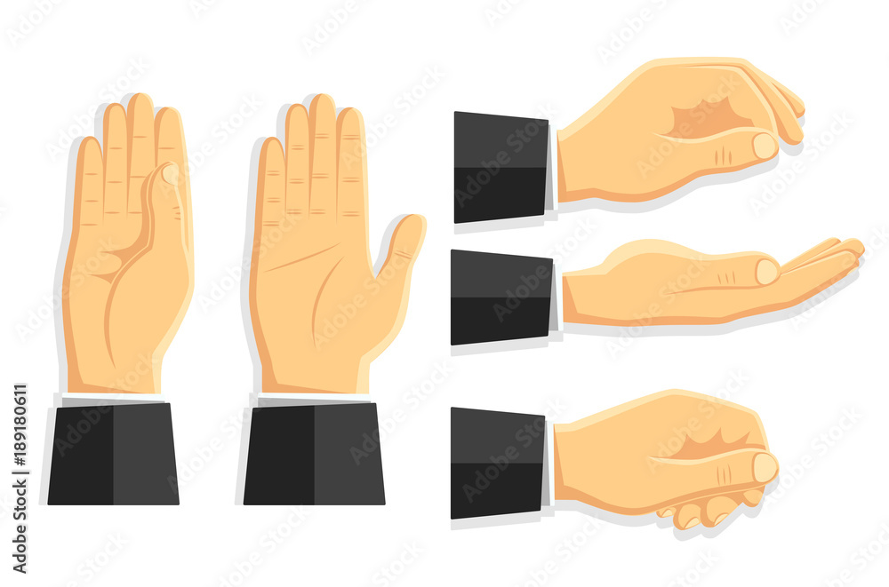 Set of vector isolated hands. Set of vector isolated hands.