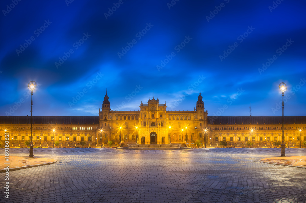 View of Spain Square on sunset, Seville