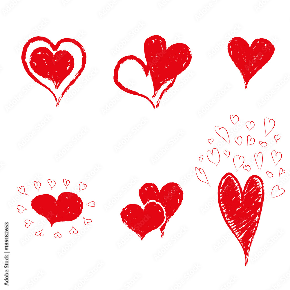 Hand drawn red hearts. Design elements for Valentine's day.
