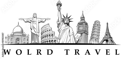 travel destinations-famous placesNYC, London Big Ben, Rome-Coliseum, Paris-Eiffel Tower, Rio de Janeiro-Jesus Statue, NYC-Statue of liberty