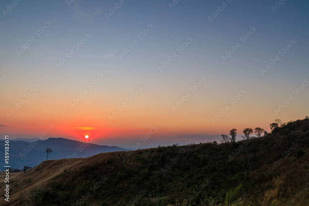 Beautiful sunset on the high mountain in Loei province, Thailand. Beautiful sunset on the high mountain in Loei province, Thailand.