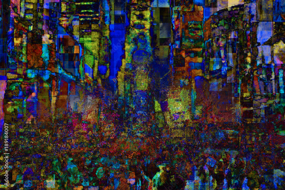 Fototapeta premium Abstract modern painting with words cloud. Times Square