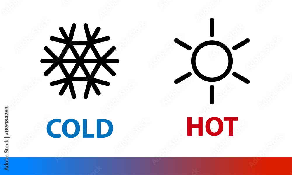 Snowflake and Sun icons with words Cold and Hot Snowflake and Sun icons with words Cold and Hot