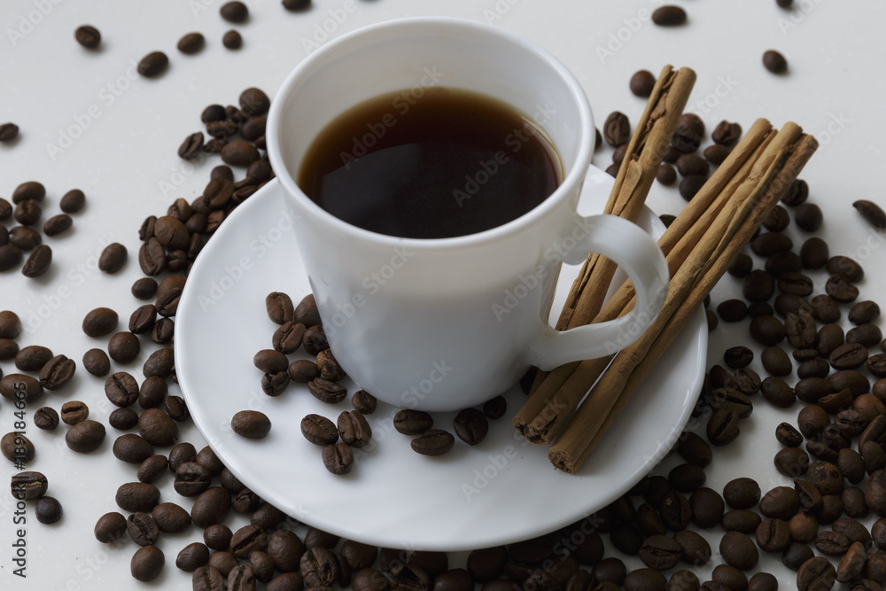 A cup of coffee. White background. A cup of coffee. White background.