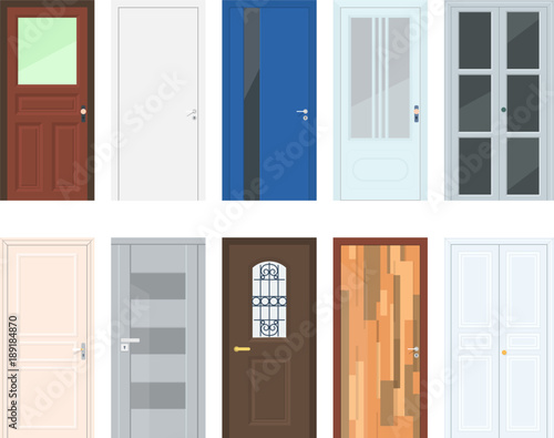 Office and apartment doors. A set of modern and classic doors. Vector illustration.