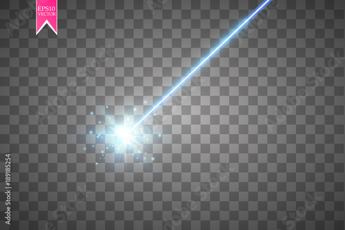Abstract blue laser beam. Isolated on transparent black background. Vector illustration,