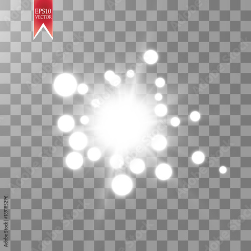 Glow light effect. Starburst with sparkles on transparent background. Vector illustration.