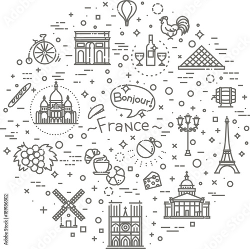 Set vector line icons in flat design France