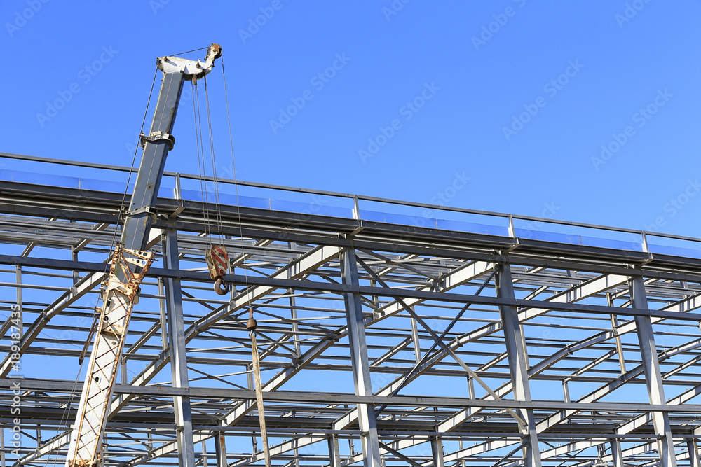 Naklejka premium The steel frame structure is under construction